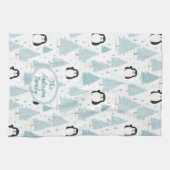かわいい冬のペンギンのクリスマスブルー キッチンタオル (横)