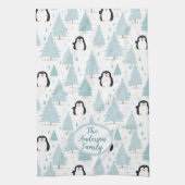 かわいい冬のペンギンのクリスマスブルー キッチンタオル (縦)