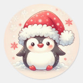 かわいい冬のペンギンのステッカー ラウンドシール (正面)