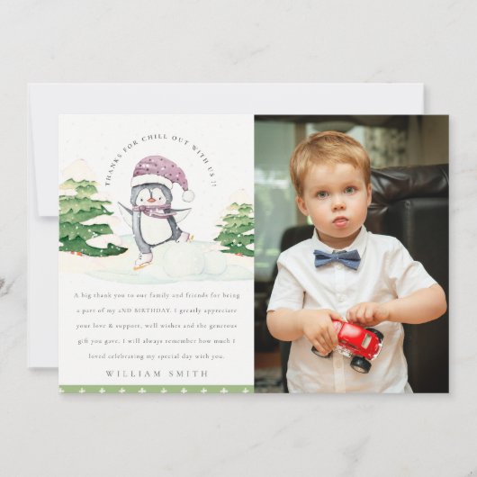 かわいい冬のペンギンの子供たちの写真 あらゆる年齢の誕生日 サンキューカード (正面)