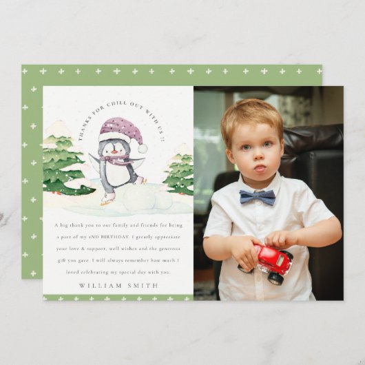 かわいい冬のペンギンの子供たちの写真 誕生日 すべての年齢 サンキューカード (正面/裏面)