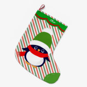 かわいい冬のペンギンの柄パーソナライズされた ラージクリスマスストッキング (正面 (吊り時))