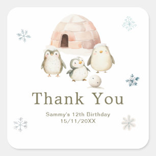 かわいい冬のペンギンの誕生日パーティー スクエアシール