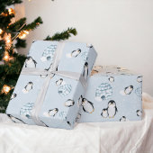 かわいい冬のペンギンの雪のイラストレーション ラッピングペーパー