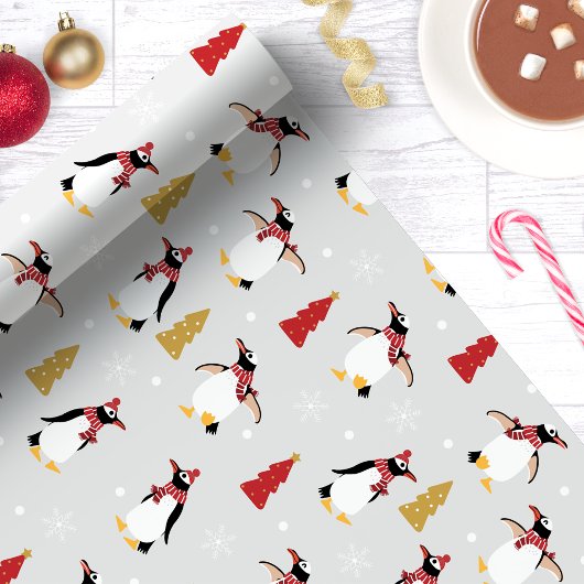 かわいい冬のペンギンクリスマス ラッピングペーパー