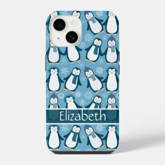 かわいい冬のペンギンデザイン追加の名前 iPhoneケース (裏面)