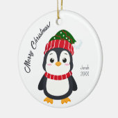 かわいい冬のペンギンパーソナライズされたキッズクリスマス セラミックオーナメント (左)