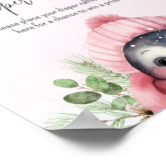 かわいい冬のペンギンピンクの女の子の赤ちゃんシャワーのサイン ポスター (角)