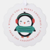 かわいい冬のペンギン写真の休日 オーナメントカード (正面)