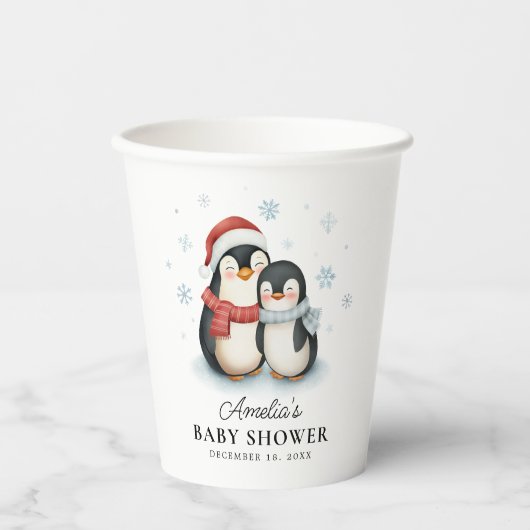かわいい冬のペンギン家族クリスマスベビーシャワー 紙コップ (正面)