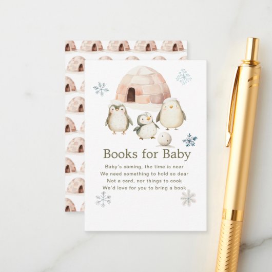 かわいい冬のペンギン赤ちゃんシャワーベビー エンクロージャーカード (正面/裏面インサイチュ)