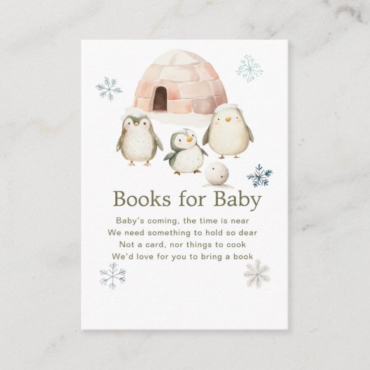 かわいい冬のペンギン赤ちゃんシャワーベビー エンクロージャーカード (正面)