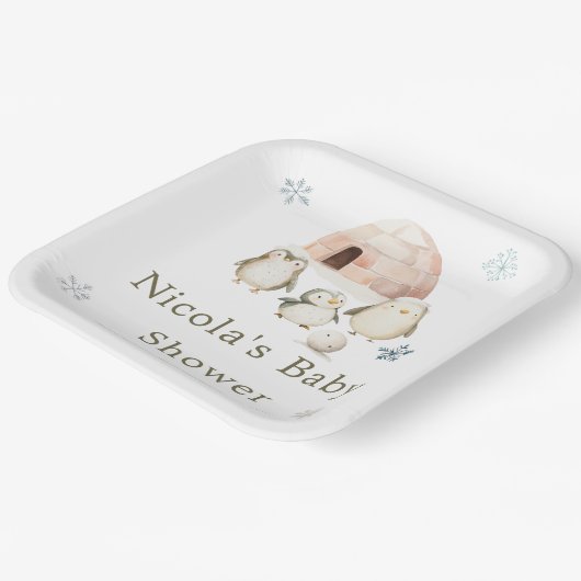 かわいい冬のペンギン赤ちゃんシャワー ペーパープレート (傾斜あり)