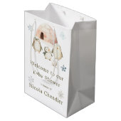 かわいい冬のペンギン赤ちゃんシャワー ミディアムペーパーバッグ (裏面アングル)