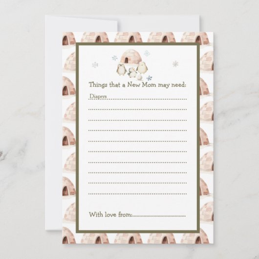 かわいい冬のペンギン赤ちゃんシャワー 招待状 (正面)