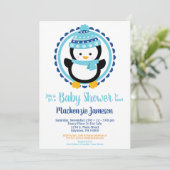 かわいい冬のペンギン赤ちゃんシャワー 招待状 (スタンド正面)
