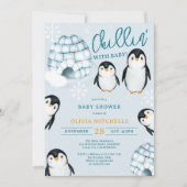 かわいい冬のペンギン雪の赤ちゃんシャワー 招待状 (正面)