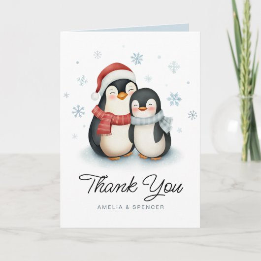 かわいい冬のペンギン 赤ちゃんのお披露目 御礼 カード (正面)