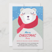 かわいい冬のホッキョクグマのクリスマスパーティー 招待状 (正面)
