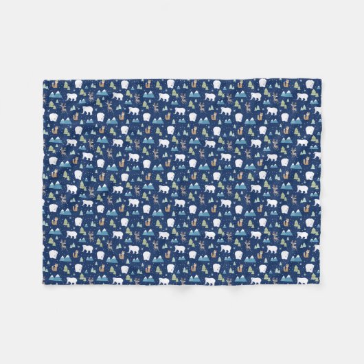 かわいい冬のホッキョクグマのクリスマス フリースブランケット (正面(横))