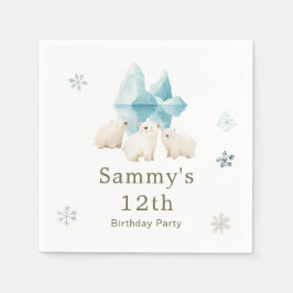 かわいい冬のホッキョクグマ誕生日パーティー スタンダードカクテルナプキン
