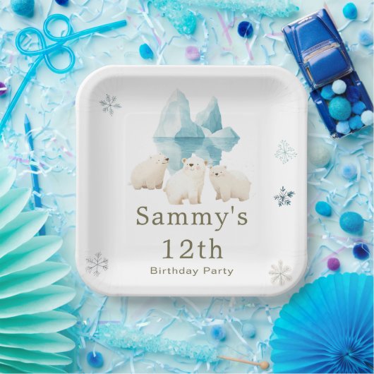 かわいい冬のホッキョクグマ誕生日パーティー ペーパープレート (パーティー)