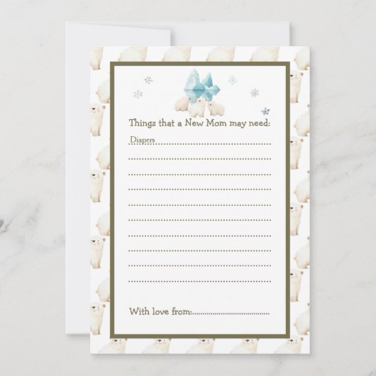 かわいい冬のホッキョクグマ赤ちゃんシャワー 招待状 (正面)