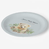 かわいい冬のホッキョクグマ青い少年の赤ちゃんシャワー ペーパープレート (アングル)