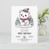 かわいい冬のホッキョクグマ 1歳の誕生日 デジタル 招待状 (スタンド正面)