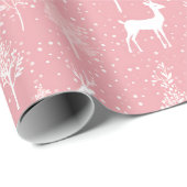 かわいい冬のホリデーピンクホワイトトナカイのパターン ラッピングペーパー (ロールコーナー)