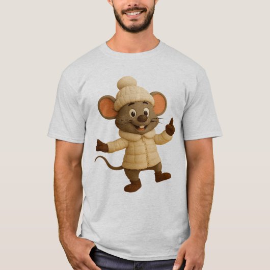 かわいい冬のマウスTシャツ | おもしろいマンガコージーアニ Tシャツ (正面)