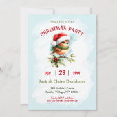 かわいい冬のロビン鳥のサンタ帽子クリスマスパーティー 招待状 (正面)