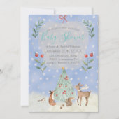 かわいい冬のワンダーランド森林の赤ちゃん動物 招待状 (正面)