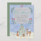 かわいい冬のワンダーランド森林の赤ちゃん動物 招待状 (正面/裏面)