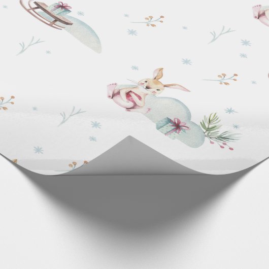 かわいい冬のワンダーランド森林動物 ラッピングペーパー (角)