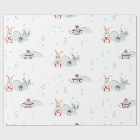 かわいい冬のワンダーランド森林動物 ラッピングペーパー (フラット)