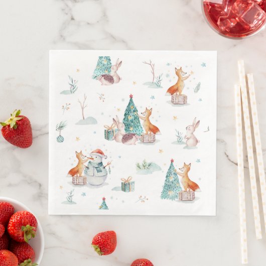 かわいい冬のワンダーランド雪だるま森林動物 (インサイチュ)