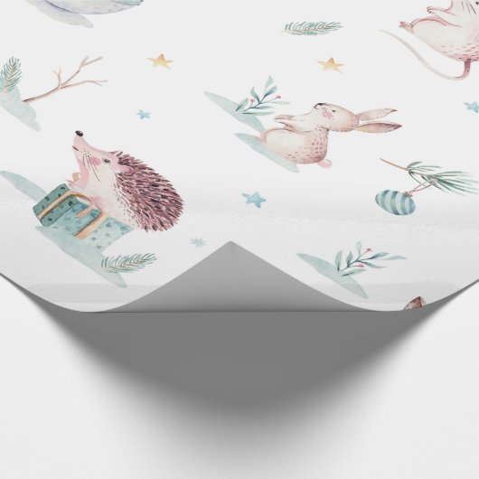 かわいい冬のワンダーランド雪だるま森林動物 ラッピングペーパー (角)