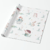 かわいい冬のワンダーランド雪だるま森林動物 ラッピングペーパー (アンロールド)