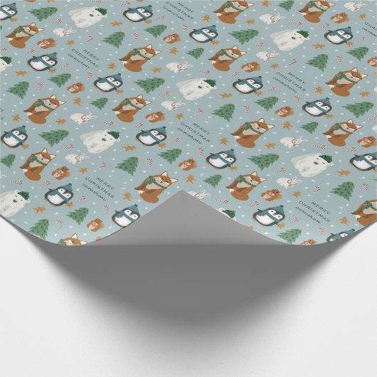 かわいい冬の動物のクリパーソナライズされたスマス ラッピングペーパー (角)