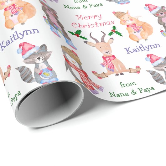 かわいい冬の動物のクリパーソナライズされたスマス ラッピングペーパー (ロールコーナー)