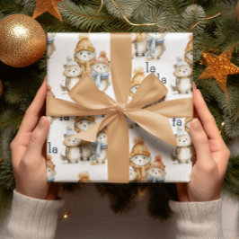 かわいい冬の動物の水の色キッズクリスマス ラッピングペーパー
