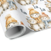 かわいい冬の動物の水の色キッズクリスマス ラッピングペーパー (ロールコーナー)