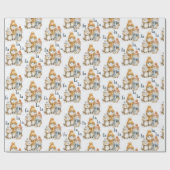 かわいい冬の動物の水の色キッズクリスマス ラッピングペーパー (フラット)