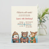 かわいい冬の動物の誕生日パーティー 招待状 (スタンド正面)