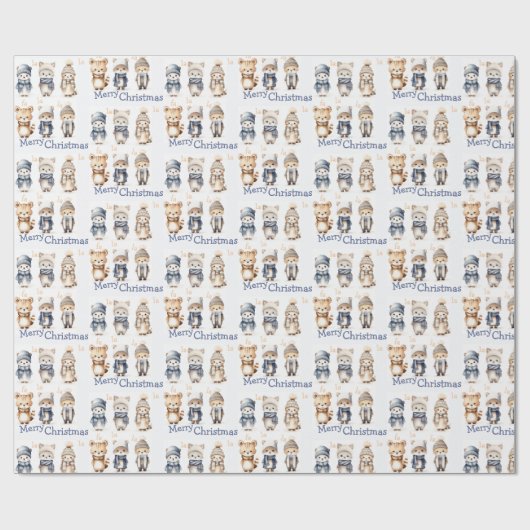 かわいい冬の動物ファラメリークリスマス ラッピングペーパー (フラット)