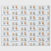 かわいい冬の動物ブルーファラメリークリスマス ラッピングペーパー (フラット)