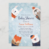 かわいい冬の動物ベビーシャワー招待状 招待状 (正面/裏面)