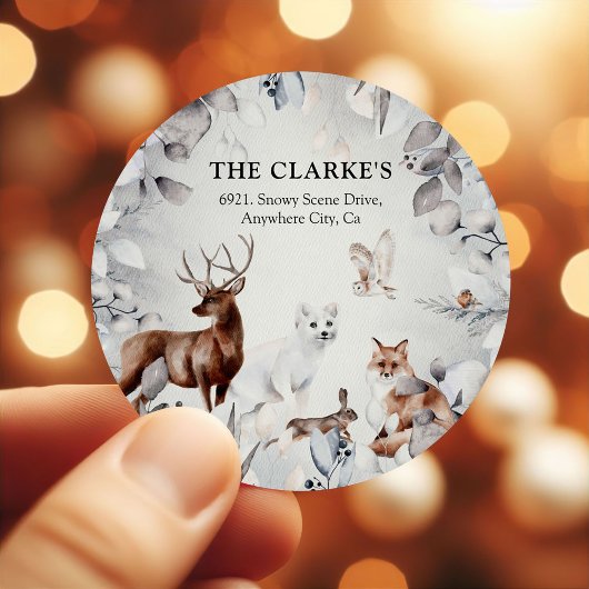 かわいい冬の動物 クリスマスの差出人住所 ラウンドシール