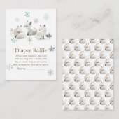 かわいい冬の北極オオカミ赤ちゃんシャワーおむつラッフル エンクロージャーカード (正面/裏面)